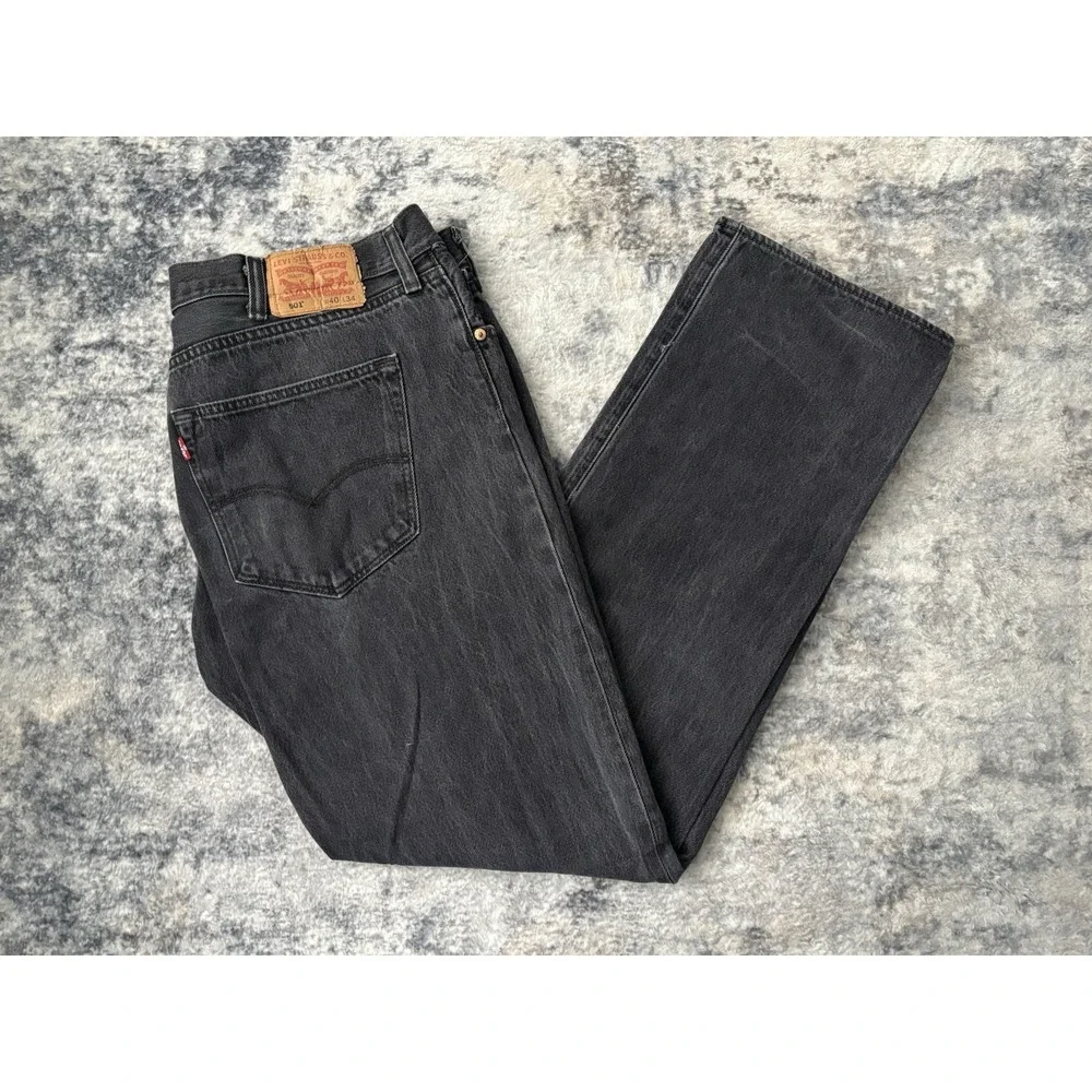 Levis 501 Jeans Mens 40x34 (Fits 38x32) Black Denim Straight Leg Button‎ Fly